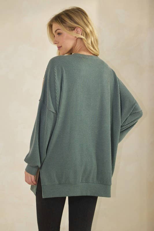 HEIMISH - Wholesale Tunic - Women's - ET7988-10 LONG SLEEVE SOLID AND FLORAL URBAN RIB TOP6