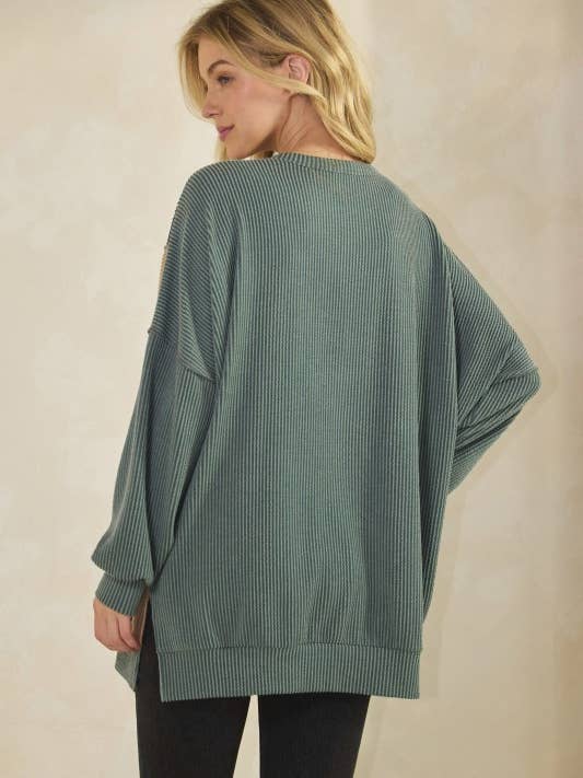 HEIMISH - Wholesale Tunic - Women's - ET7988-10 LONG SLEEVE SOLID AND FLORAL URBAN RIB TOP6