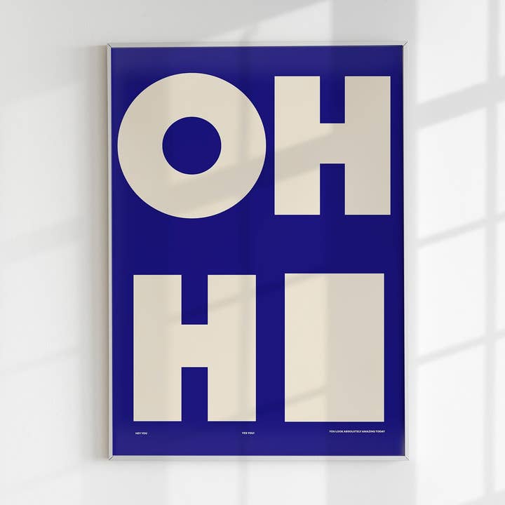 Åh hej! Mørkeblå kunsttryk for engroshandel hos Patroa Studio