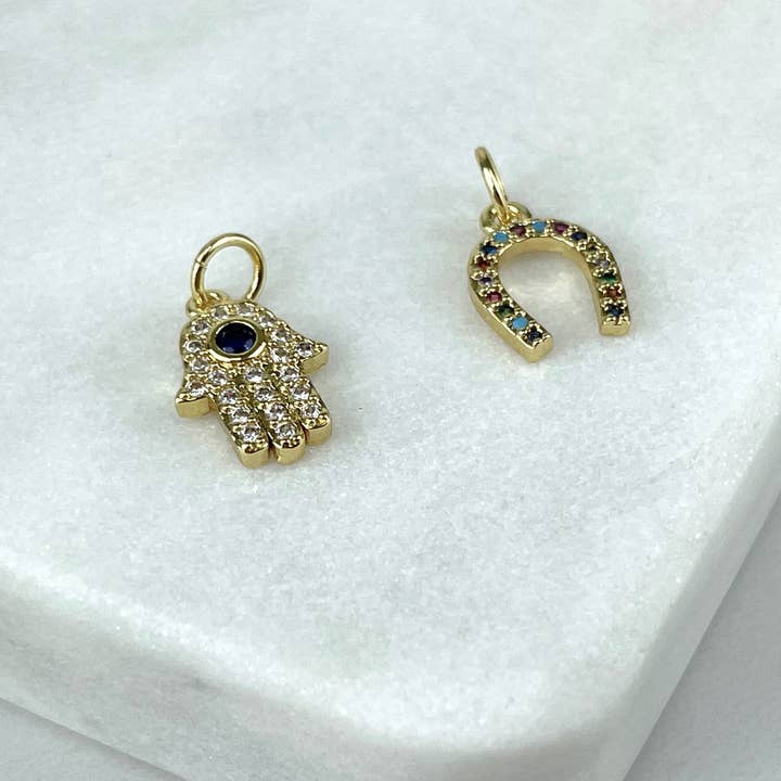 DIJU Jewelry - Wholesale - 18k Gold Filled Micro Pave Cubic Zirconia Hamsa Hand or Horseshoe Charms Wholesale Jewelry Making Supplies2