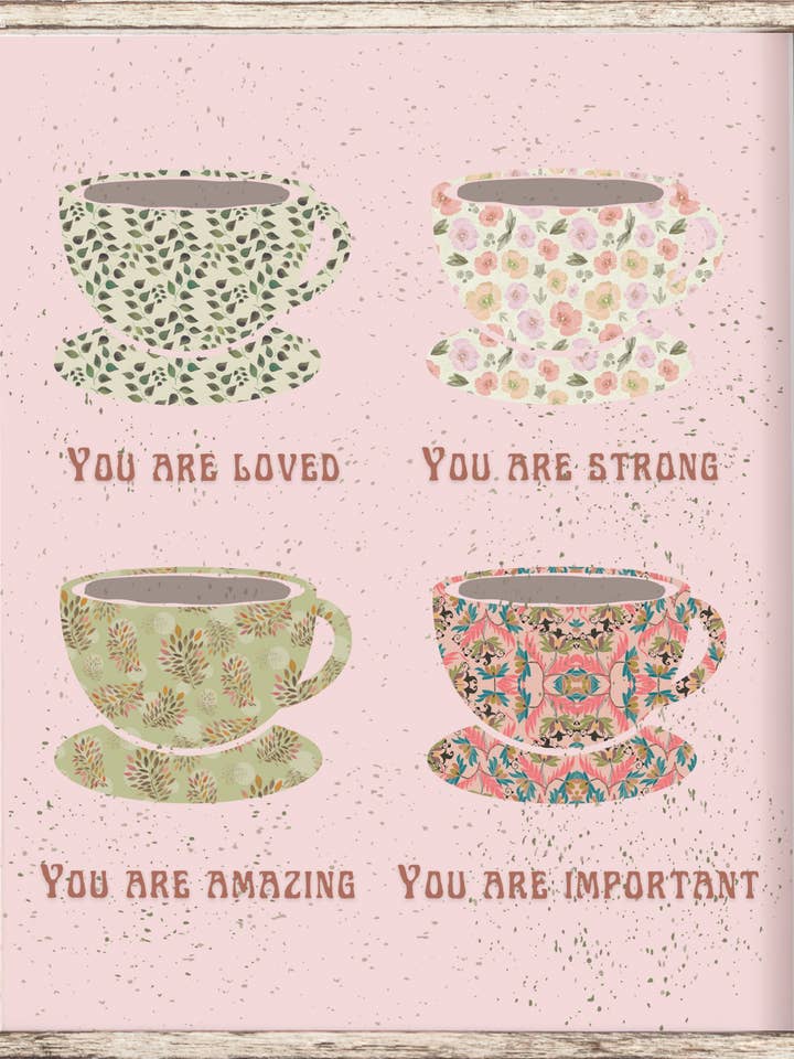 Cups You Are Loved Art Print for wholesale by Julia Frost Art