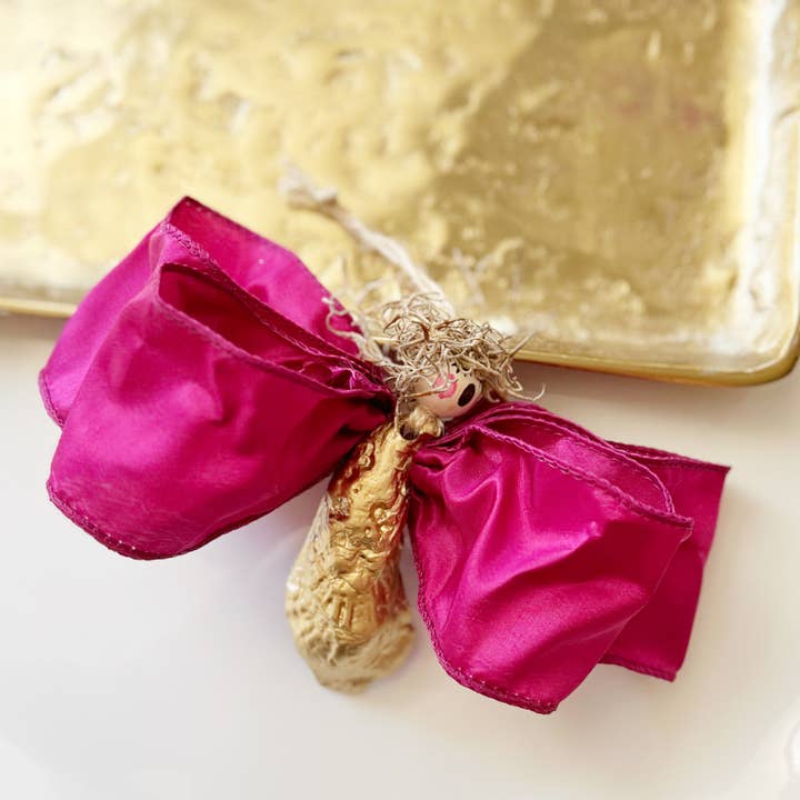 Oyster Angel Ornament - Fuchsia Silk for wholesale by The Painted Pearl