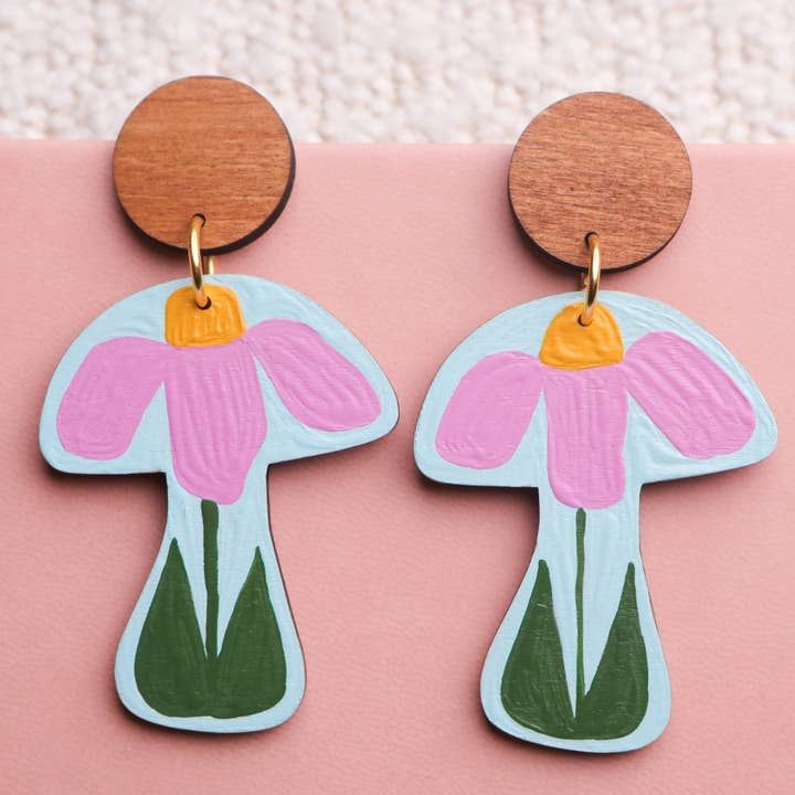 Coneflower Mushroom Earrings for wholesale by Mushroom Menagerie