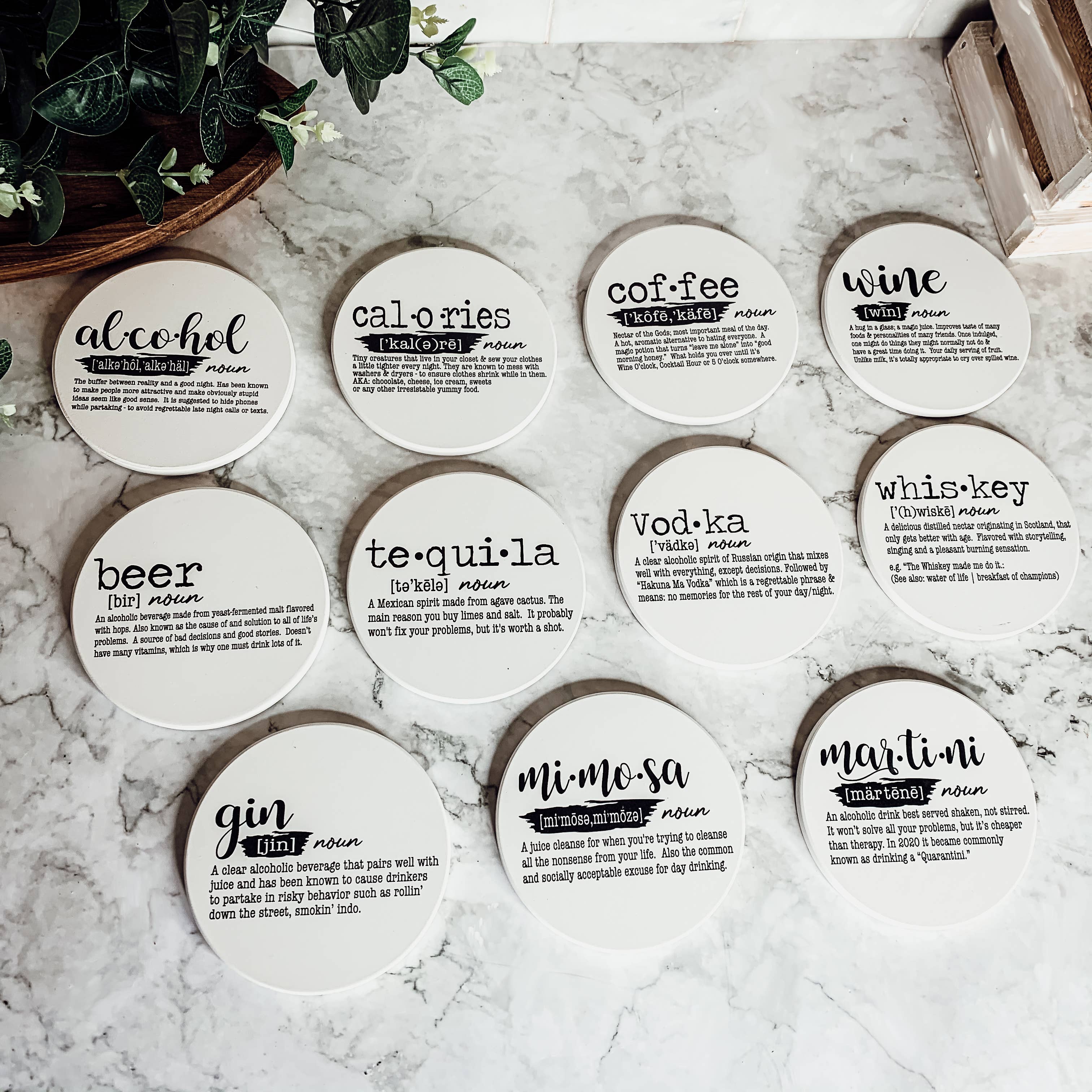 Gia Roma - Wholesale Onderzetters - Unieke cadeaus voor hem + haar grappige, keramische onderzetter humorsets10