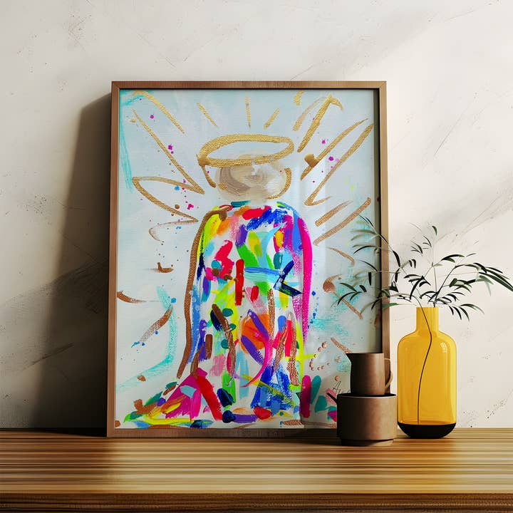 Colorful Angel Print, Christian Art, Dopamine Decor, Trendy Colorful Wall Poster, Maximalist Home for wholesale by Audra Style