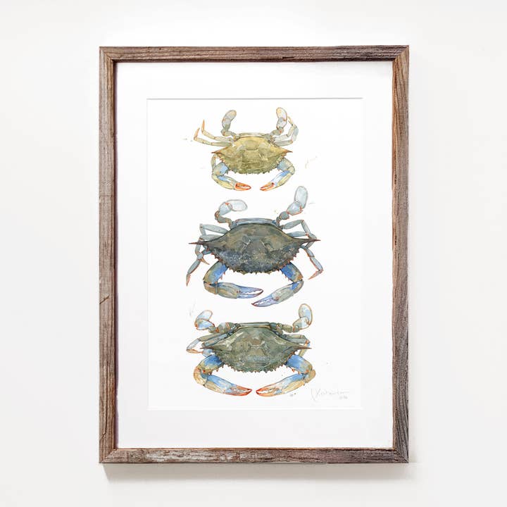 Blue Crabs Watercolor Painting Print for wholesale by Studio Tuesday