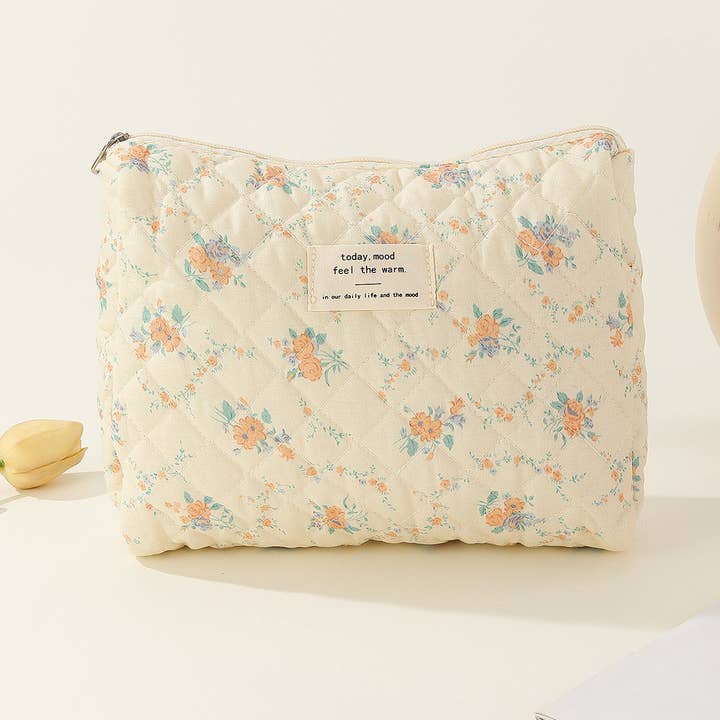 Dipped Shop - Wholesale Makeup/Cosmetic Bag - Midi Floral Print Quilted Cosmetic Bag DPB0118