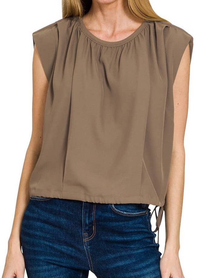 Woven Drawstring Tie Side Sleeveless Top for wholesale by Vanilla Monkey