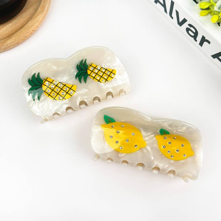 Haarklammer aus Fruchtacetat, Krallenclip mit Ananas-Zitronenschale für den Großhandel von TheDivaSoap