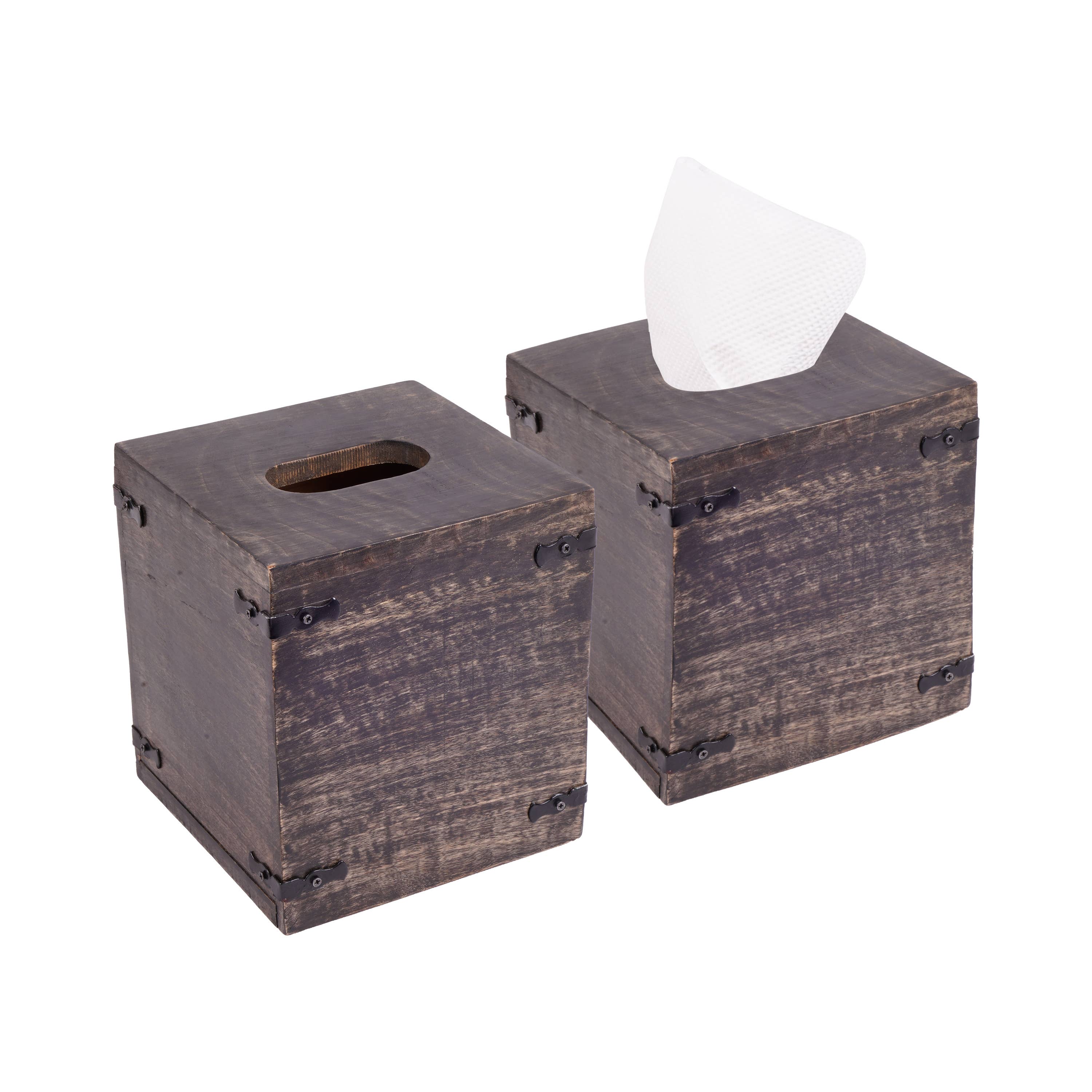 LuxeDesigns Co LLC - Wholesale Tissue Box - Rustic Wood Tissue Box w/ SlideOut Bottom-Square (Set of 2)9