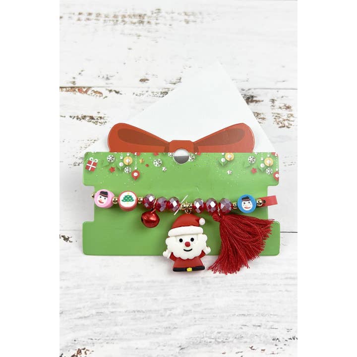 ASSORTED CHRISTMAS THEME CHARM BEADED BRACELET WITH TASSEL for wholesale on Faire