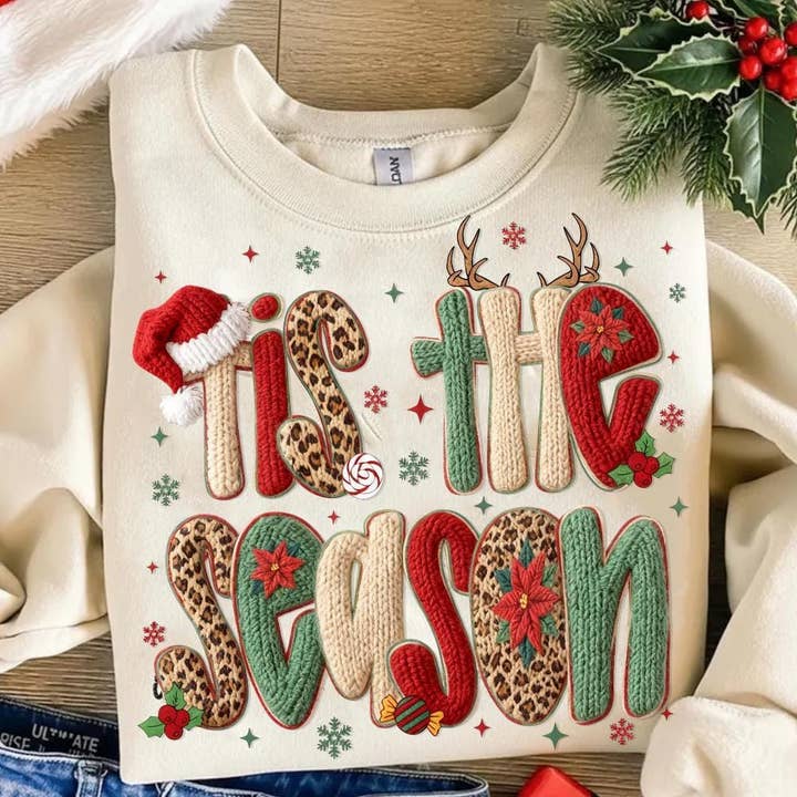 NVC Ecommerce LLC - Wholesale T-Shirt (Graphic) - Women's - Leopard Tis The Season Latch Hook Yarn Faux Crochet Shirt2