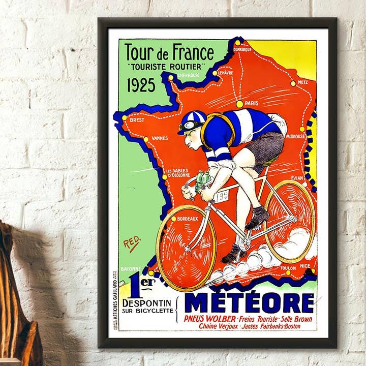 Vintage Wall Graphics - Wholesale Poster - Vintage 1925 Tour de France Cycling Map Poster