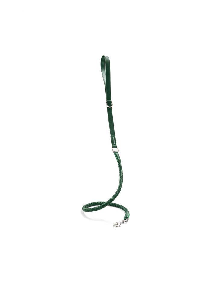 Otto - Dog Leash In Intrecciato Italian Leather - Forest Green for wholesale by SHIBA & Co