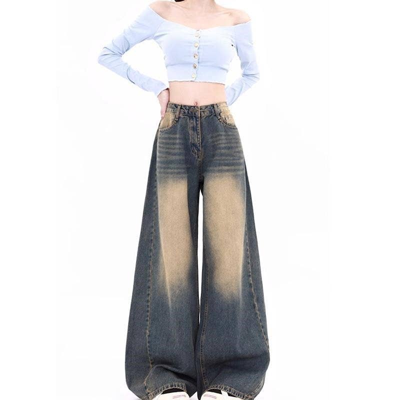 GRAY Vintage High Waisted Wide Leg Distressed Denim Jeans for wholesale on Faire2