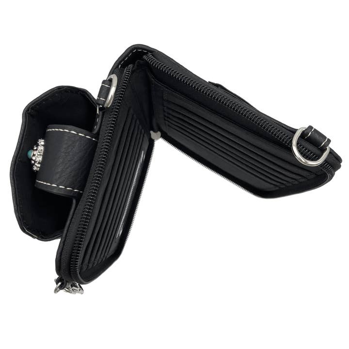 Black Skull Women's Crossbody Leather Phone Wallet for wholesale on Faire