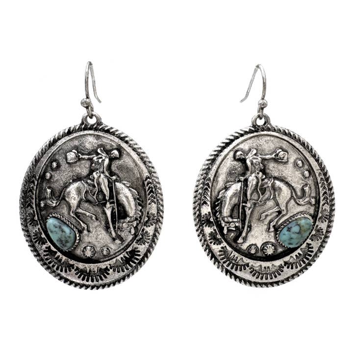Cowboy Rider Western Oval Earrings for wholesale by Lunar Deer