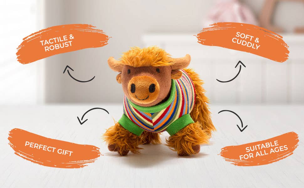 Best Years Ltd - Wholesale Stuffed/Plush Toy - Kids & Baby - Knitted Highland Cow Soft Toy in Stripe Jumper4