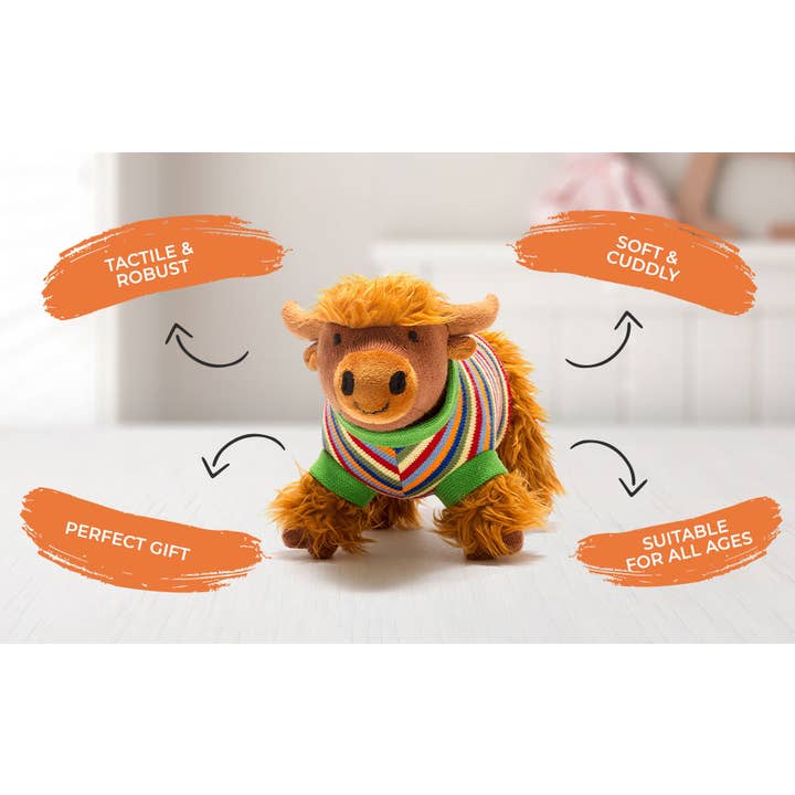Best Years Ltd - Wholesale Stuffed/Plush Toy - Kids & Baby - Knitted Highland Cow Soft Toy in Stripe Jumper4