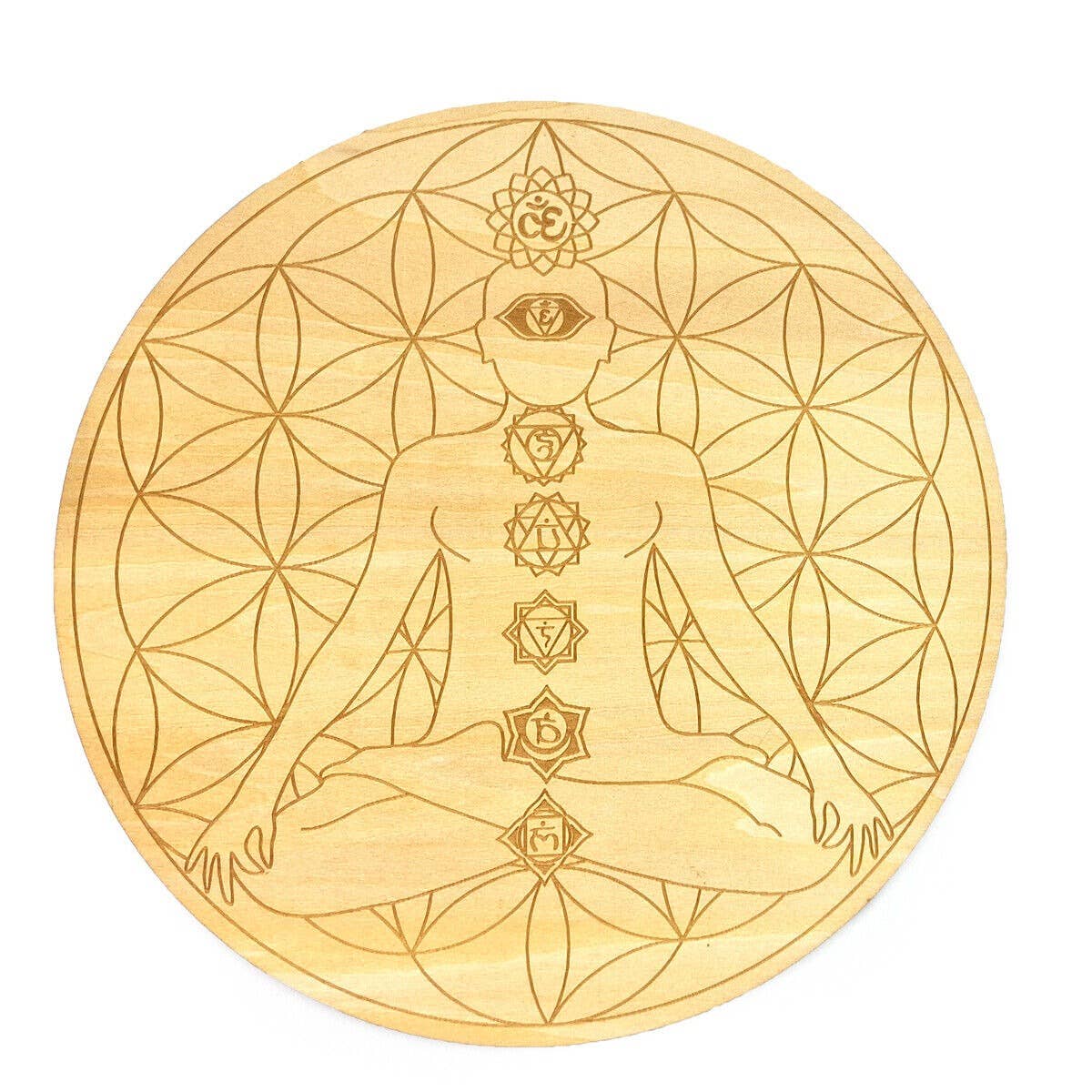 Shamans Crystal - Wholesale Crystal Grid - Crystal Grid Plates Round In Wood, 20cm Wide, Flower of Life1