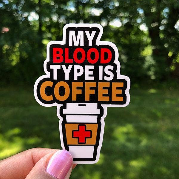 Blood Type Coffee Sticker for wholesale by Fishbiscuit Designs