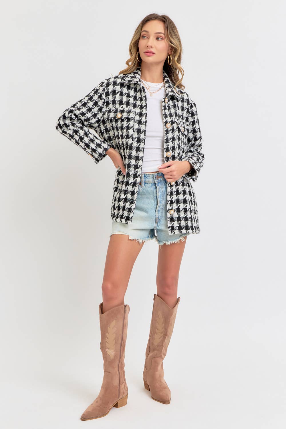 SCHWARZ/WEISS Hahnentritt Tweed Blazer mit lockerem Schnitt für den Großhandel auf Faire16