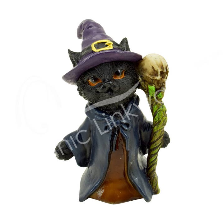 Oceanic Linkways Inc - Wholesale Spiritual Stone/Crystal - Statue - Black Cat Witch 2.05"L X 1.55"W X 3.05"H0