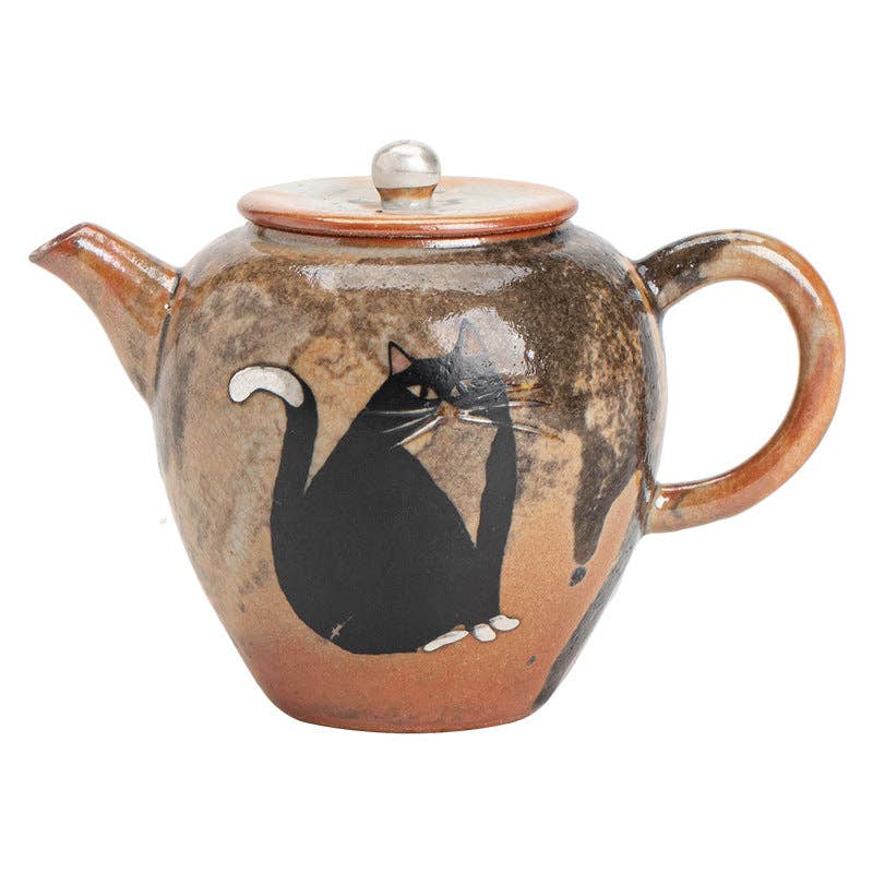 Gohobi （We cover U.S. import duties） - Wholesale Tea Pot - Gohobi Handmade Black Ink Hand-painted Cat Teapot 00212