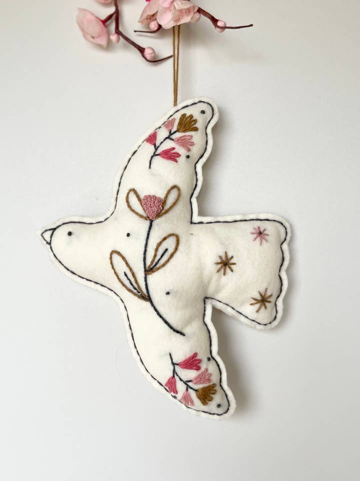 Decoração de parede bordada - Belo pássaro rosa por atacado de Les Yeux fripons