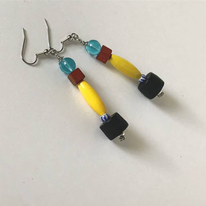 "Daria" earrings yellow and blue for wholesale by Mary Lindseth Art