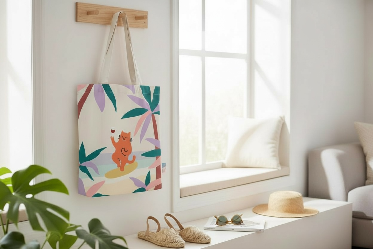 Angela Wan Art - Wholesale Tote Bag - Women's - Yoga Cat Tote Bag – Hawaii-Inspired Art Tote for Calm Everyday Living4