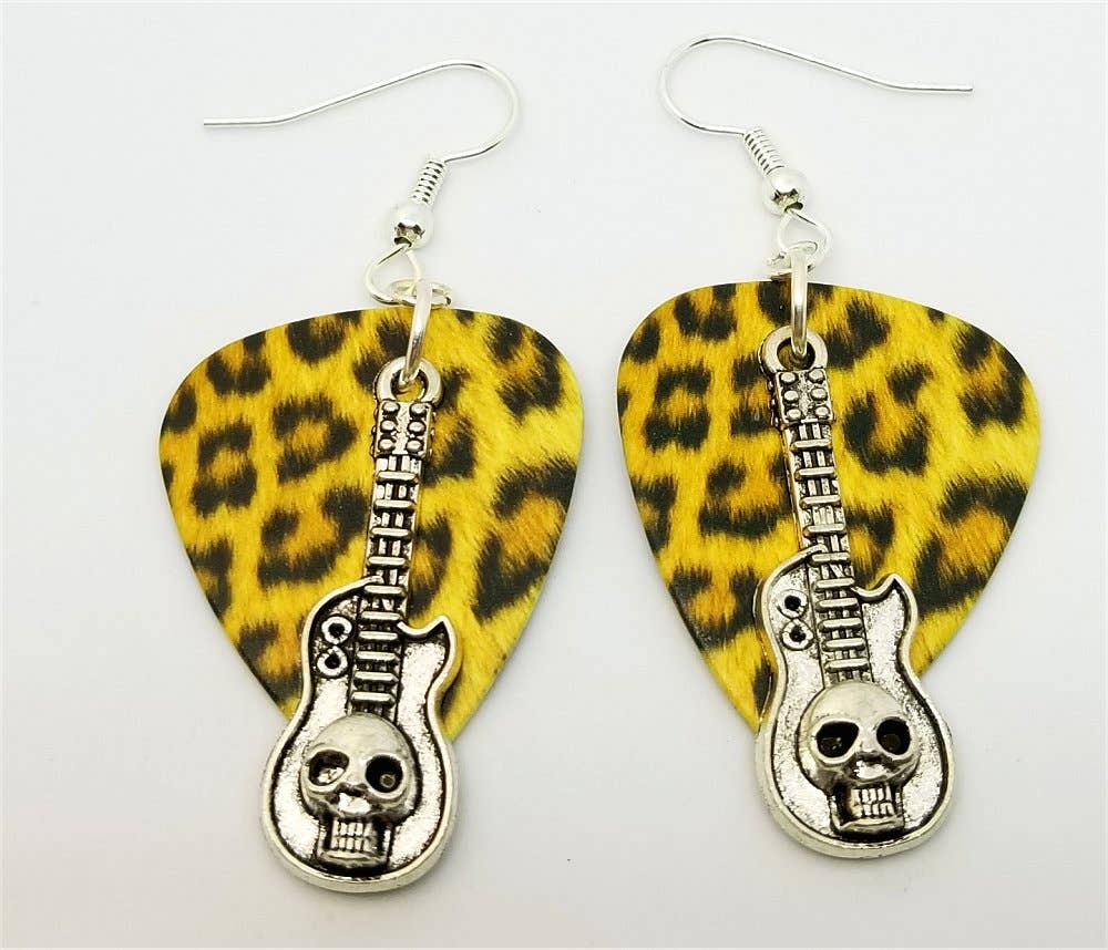 Simply Raevyn - Wholesale Dangle Earrings - Guitar with Skull Charms Guitar Pick Earrings7