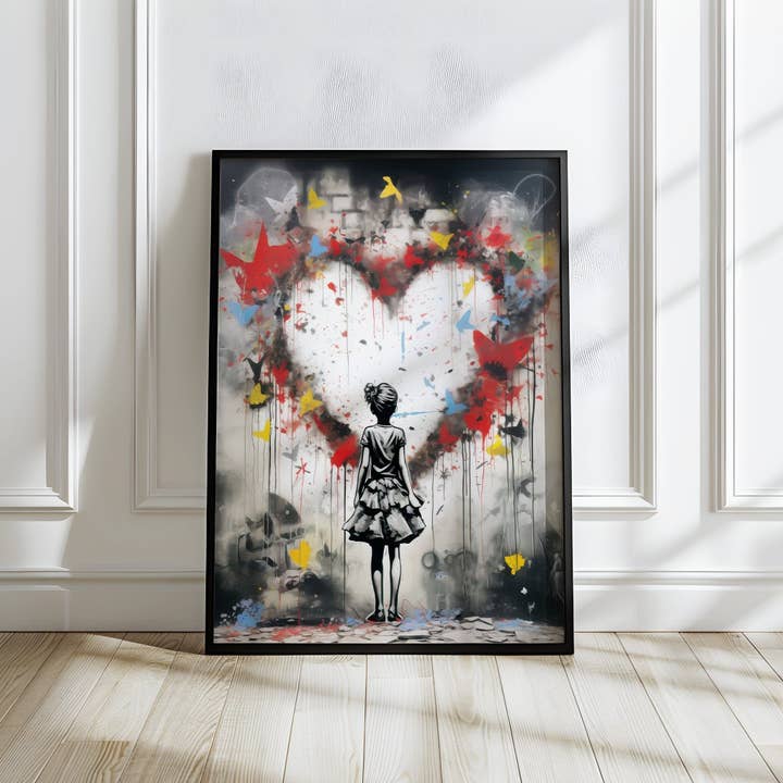 Cœur de Papillons | Inspiré par Banksy | Impression d'Art Urbain sur Mur pour la vente par Belter Prints