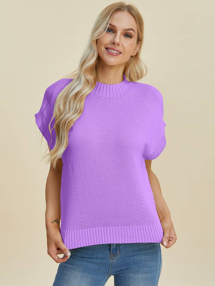 ClassiQ - Wholesale Knit Sweater - Women's - Double Take Full Size Mock Neck Short Sleeve Sweater22
