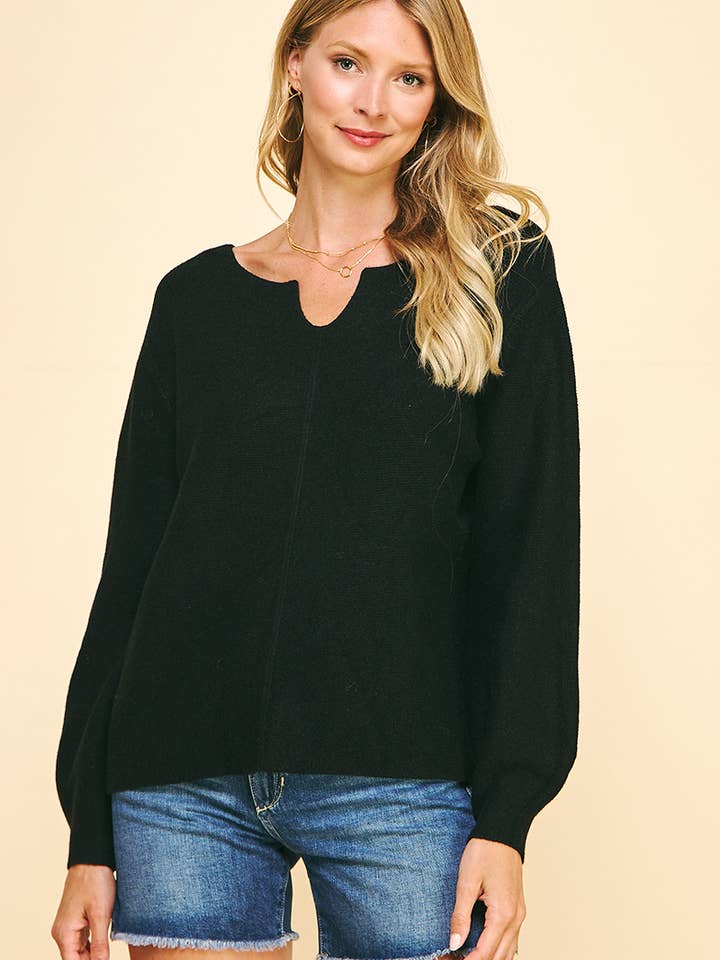 RIBBED SWEATER PULLOVER - BLACK for wholesale by PINCH