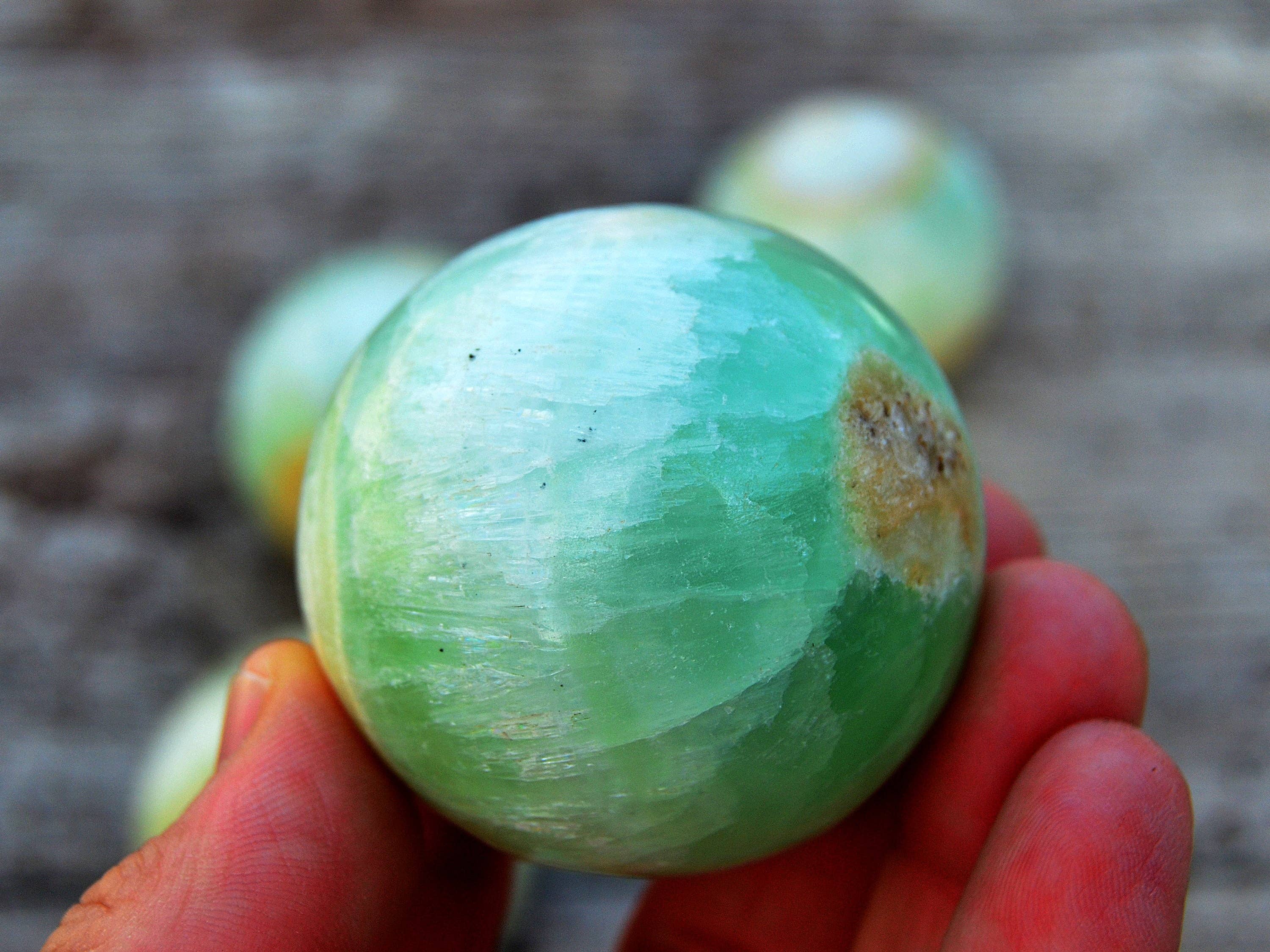 Kaia & Crystals - Wholesale Spiritual Stone/Crystal - Natural Pistachio Calcite Sphere (40mm - 60mm)5