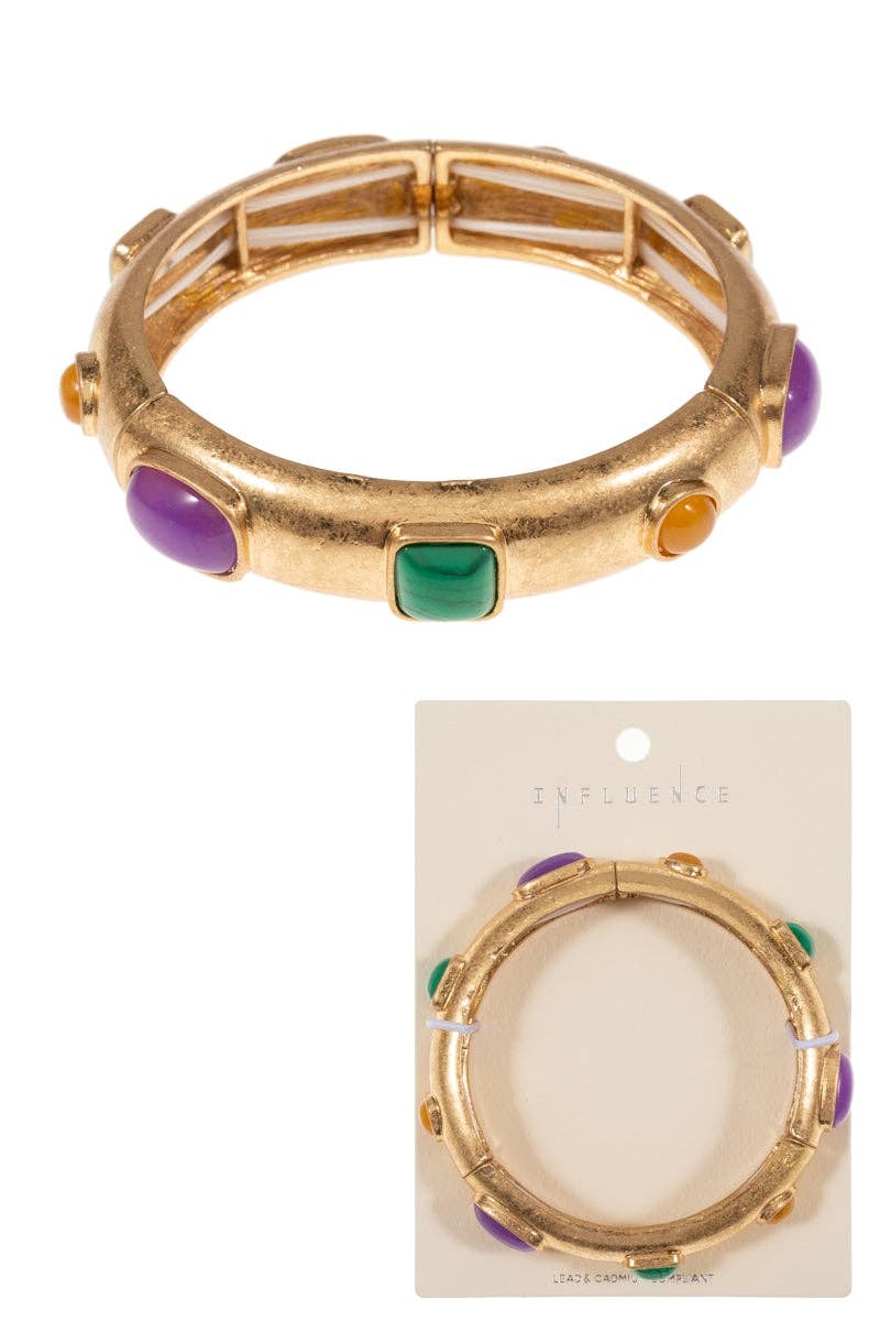 MUL Mardi Gras Faux-Stein Armreif Stretch-Armband für den Großhandel auf Faire1