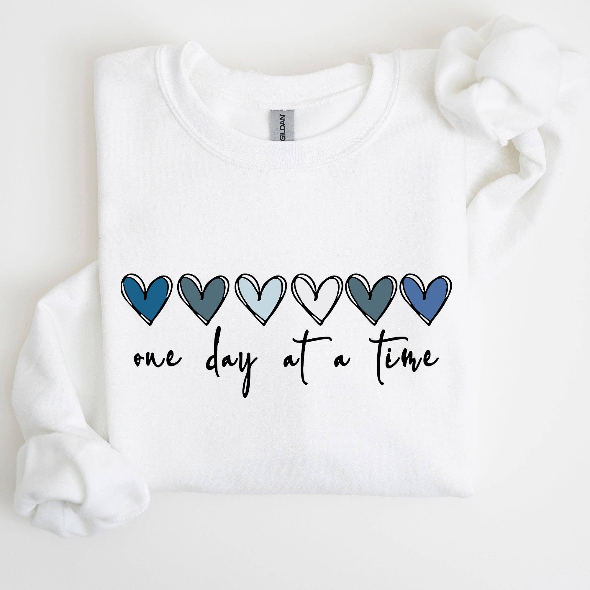 Refinery Number One LLC – wholesale Graphic sweatshirt – Women’s – One Day At A Time, Mental Health,Wellness, Hearts Sweatshirt6