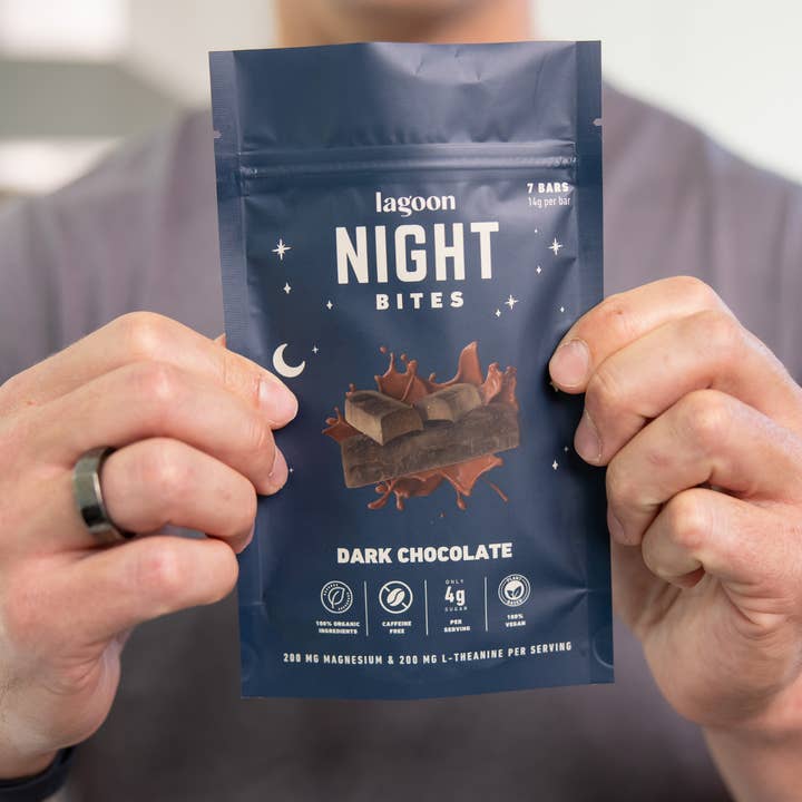Dark Chocolate Night Bites | Functional Nightly Sleep Supplement Chocolate Bars for wholesale by Lagoon Sleep Inc