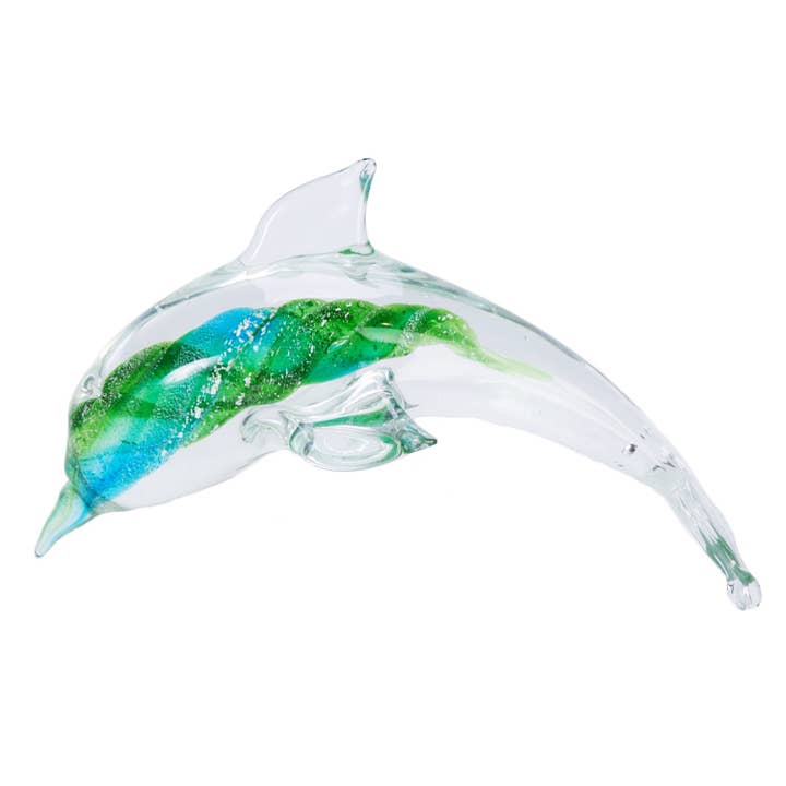 Beachcombers - Wholesale Decorative Figurine - Dolphin Blue & Green Swirl Art Glass Decorative Figurine