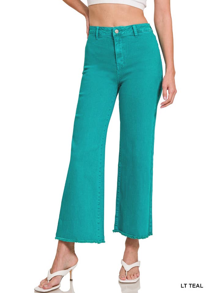 42POPS - Vente Jean – femme - Pantalon large droit à ourlet effiloché délavé à l'acide.11