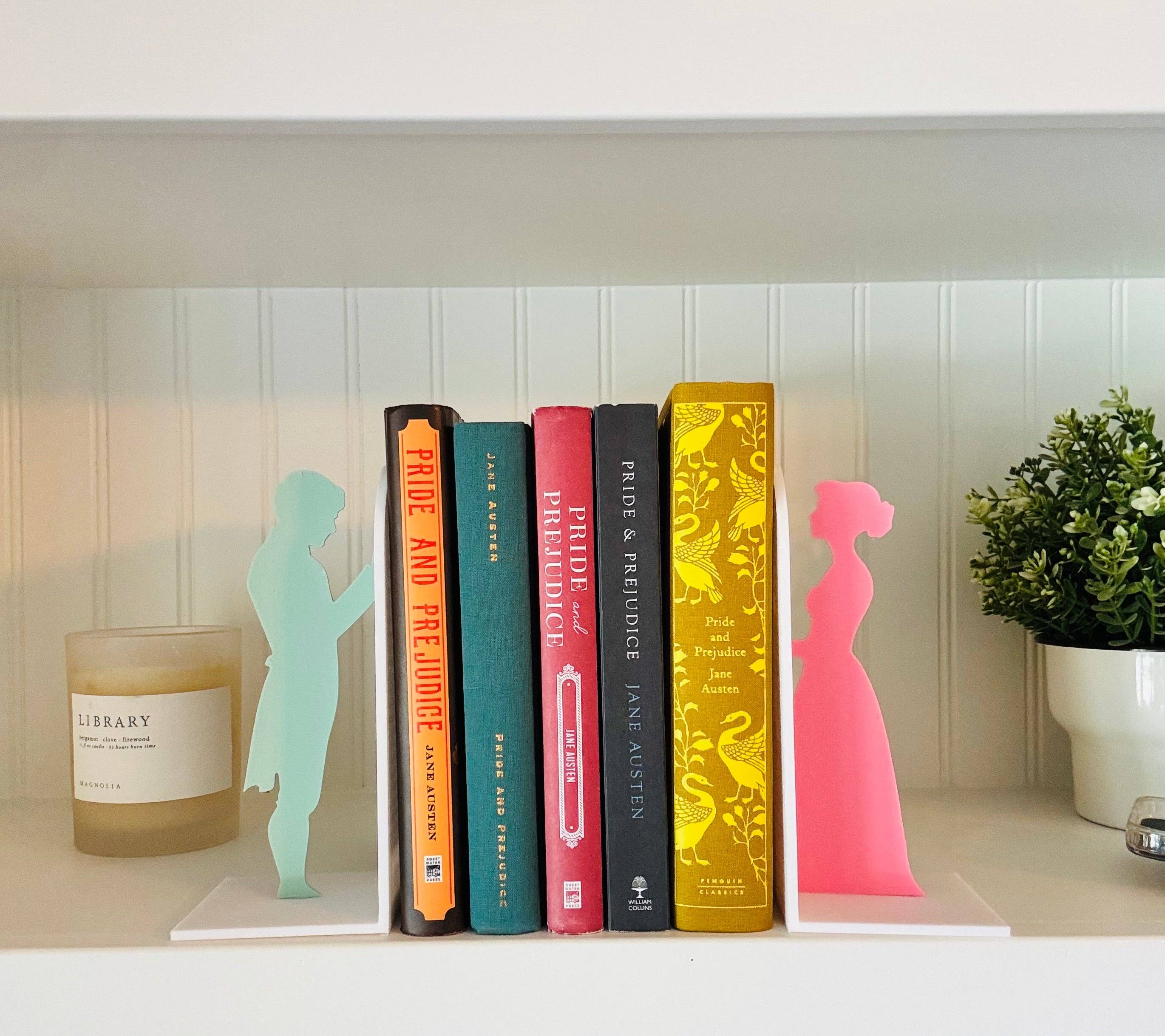 Modern Home Decorations - Wholesale Bookend - Pride and Prejudice Bookends | Literary Decor | Book Lover Gift | Regency Style Bookends | Elizabeth and Darcy Silhouette Bookends |BookNook4