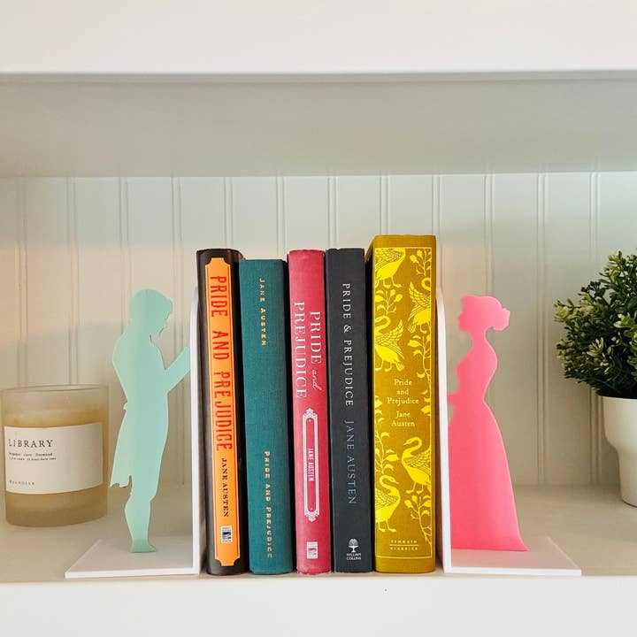 Modern Home Decorations - Wholesale Bookend - Pride and Prejudice Bookends | Literary Decor | Book Lover Gift | Regency Style Bookends | Elizabeth and Darcy Silhouette Bookends |BookNook4