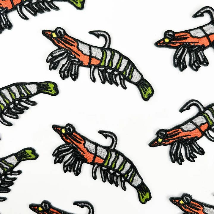 Field Trip Threads - Wholesale Patch - Shrimp Fishing Lure with Hook Embroidered Iron-On Patch Fish3
