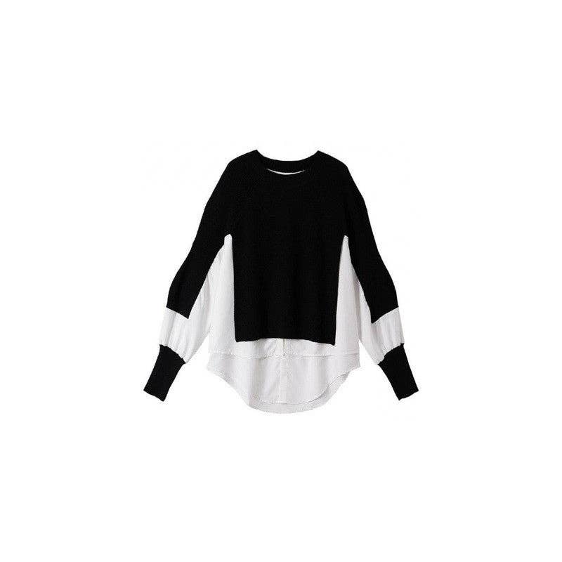 UZ Wholesale Store - Wholesale Knit Sweater - Women's - Long Sleeve Crewneck Patchwork Fake-Two Pullover Sweater1