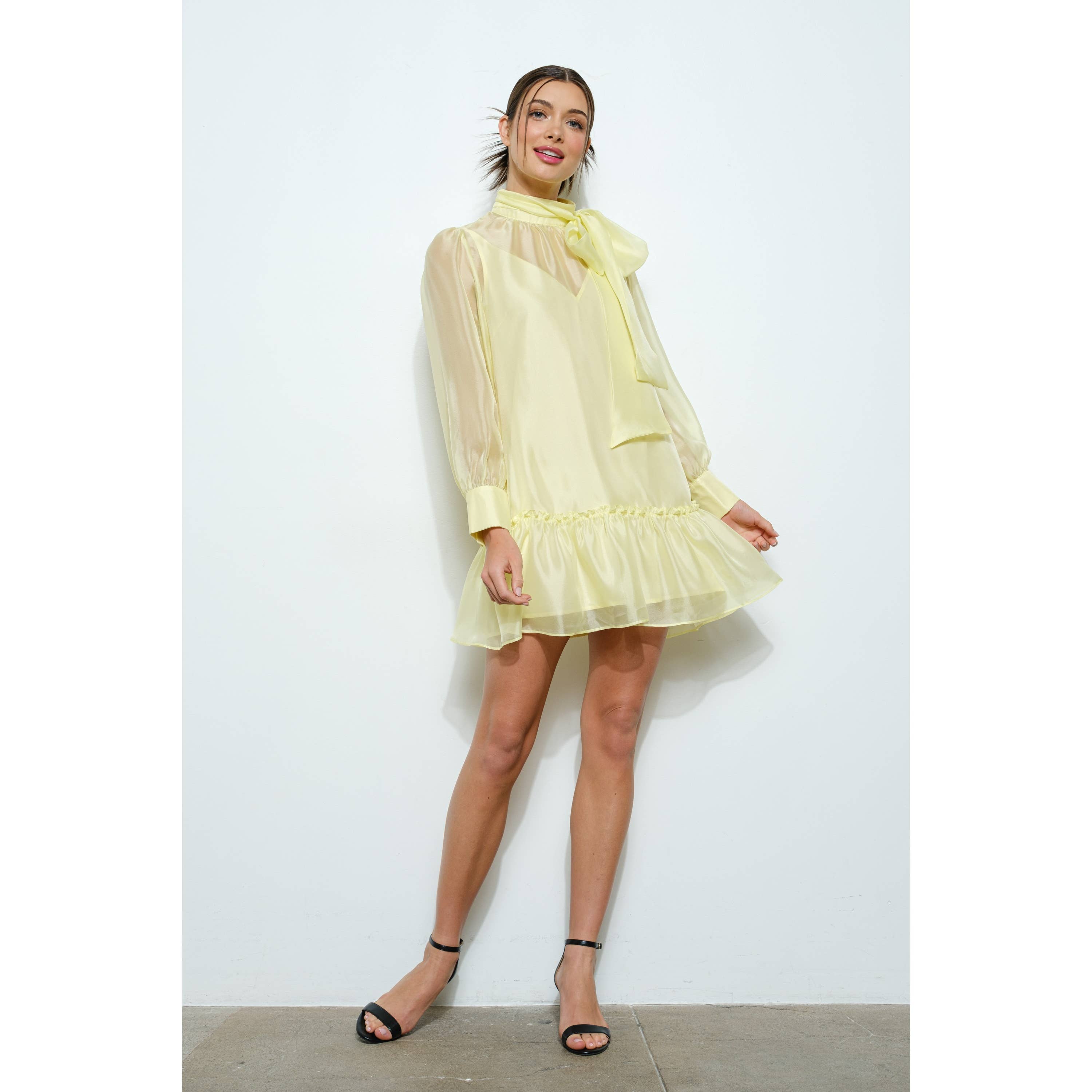 INA – Vestido - Mulher por atacado – Vestido Mini de Chiffon Pastel com Laço Transparente11