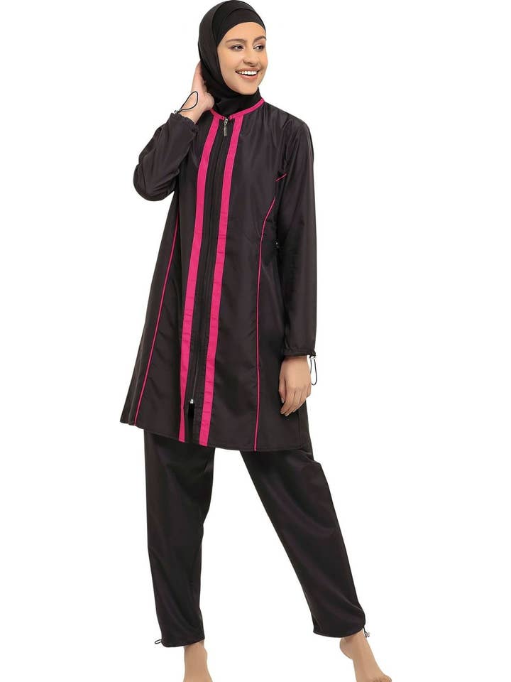 Argisa Langærmet Piping Fuld Hijab Burkini Sort for engroshandel hos Argisa