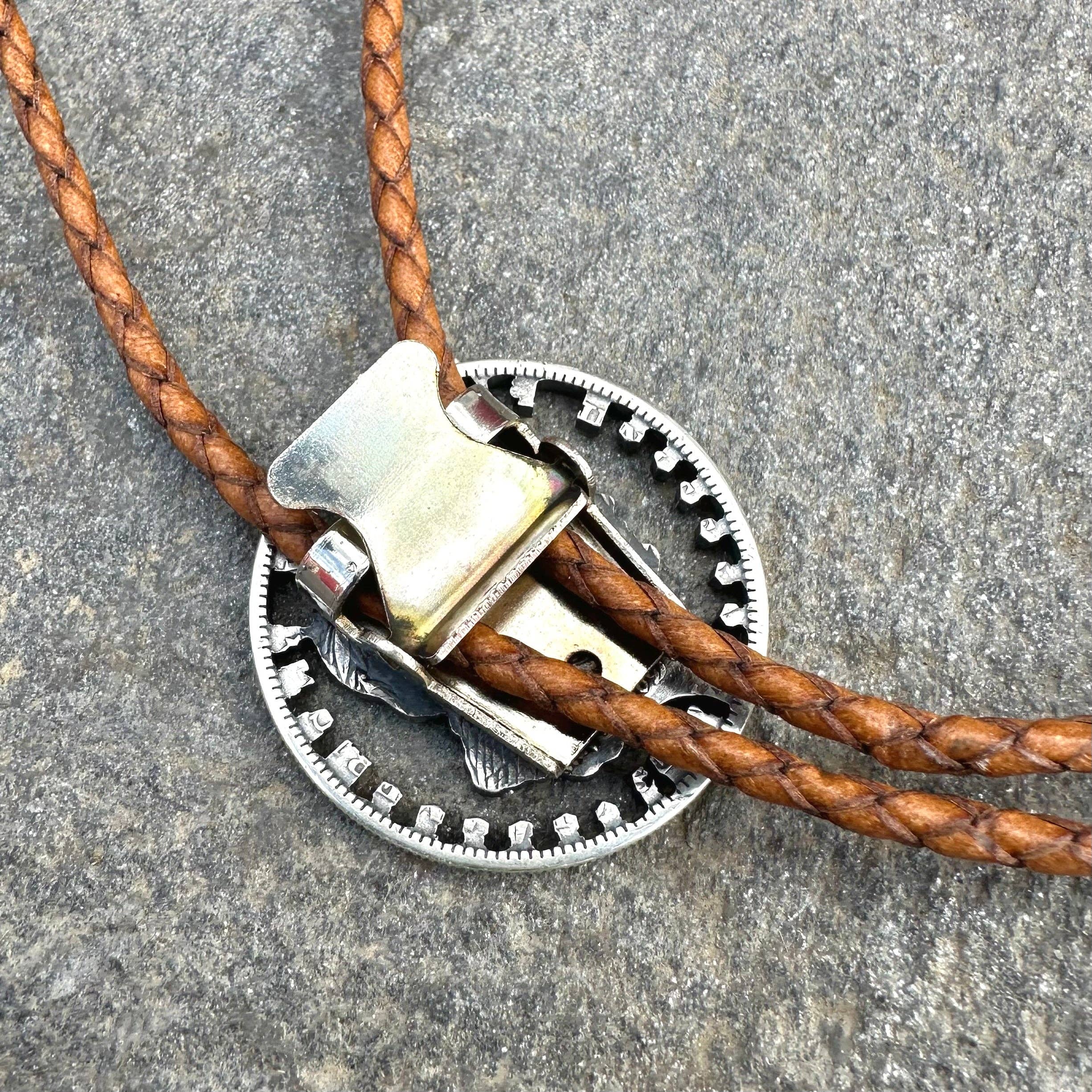 Mountainstruck Coin Rings and Jewelry - Wholesale Necktie - Men's - U.S. Morgan Dollar Hand Cut Silver Coin Bolo Tie (front)1