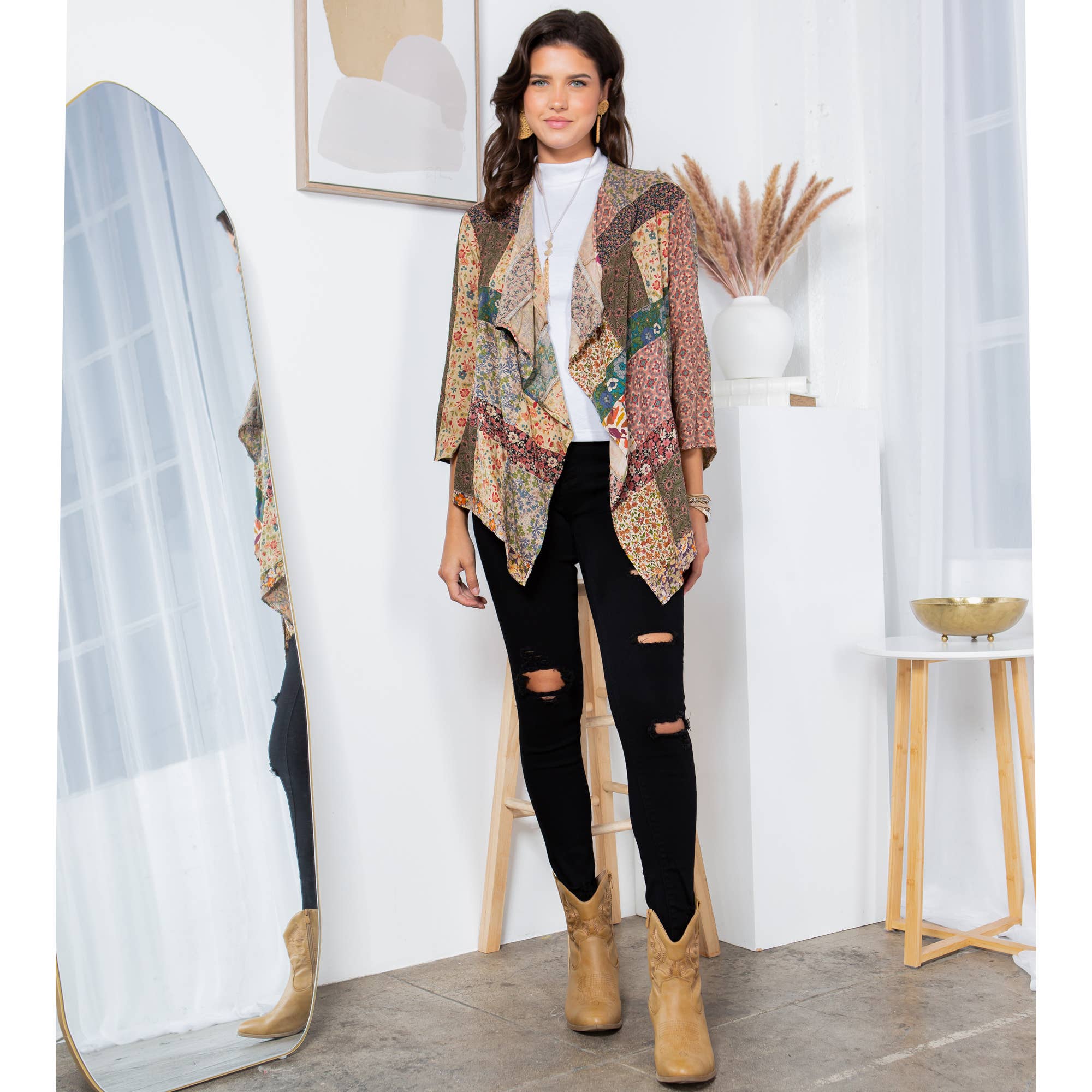 Young Threads - Wholesale Kimono - Women's - Patchwork Kimono Cardigan With 3/4 Sleeve11