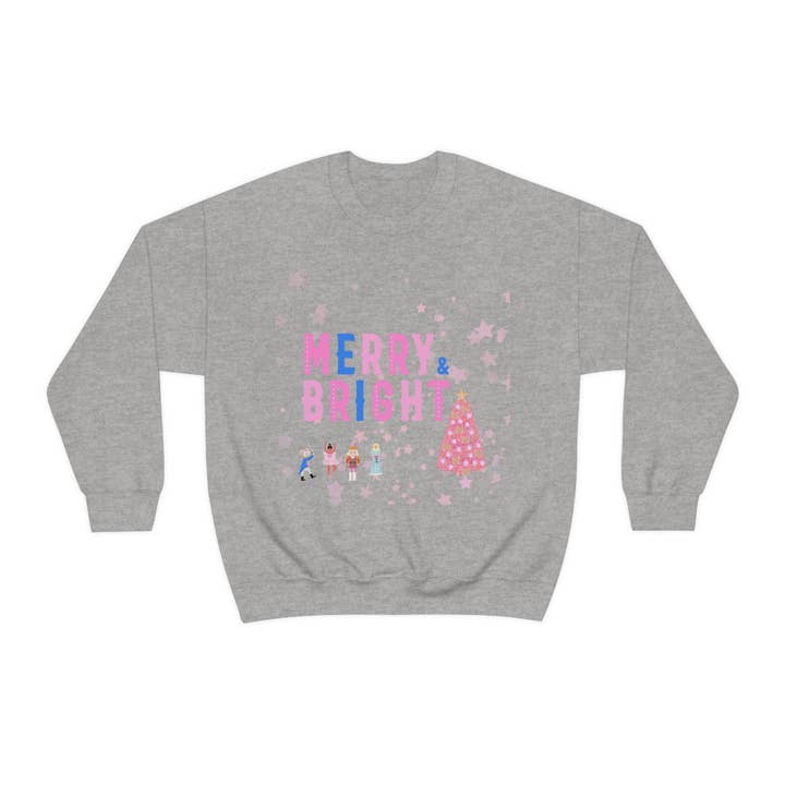 Pinkes Nussknacker Merry and Bright Minimalistisches Sweatshirt, Blaues Nussknacker-Sweatshirt, trendiges Weihnachts-Sweatshirt, pastellfarbener Weihnachts-Rundhalsausschnitt für den Großhandel von Happy Life Stuff